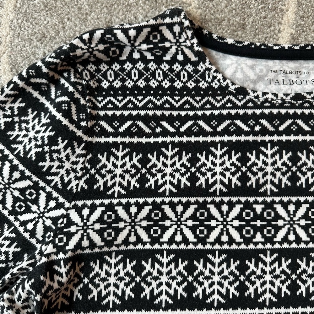 Talbots Long Sleeve Navy Black and White Long Sleeve Tee - Picture 2 of 4